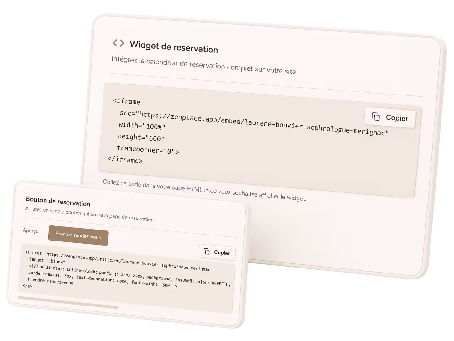 Module de réservation Zenplace intégré sur un site web