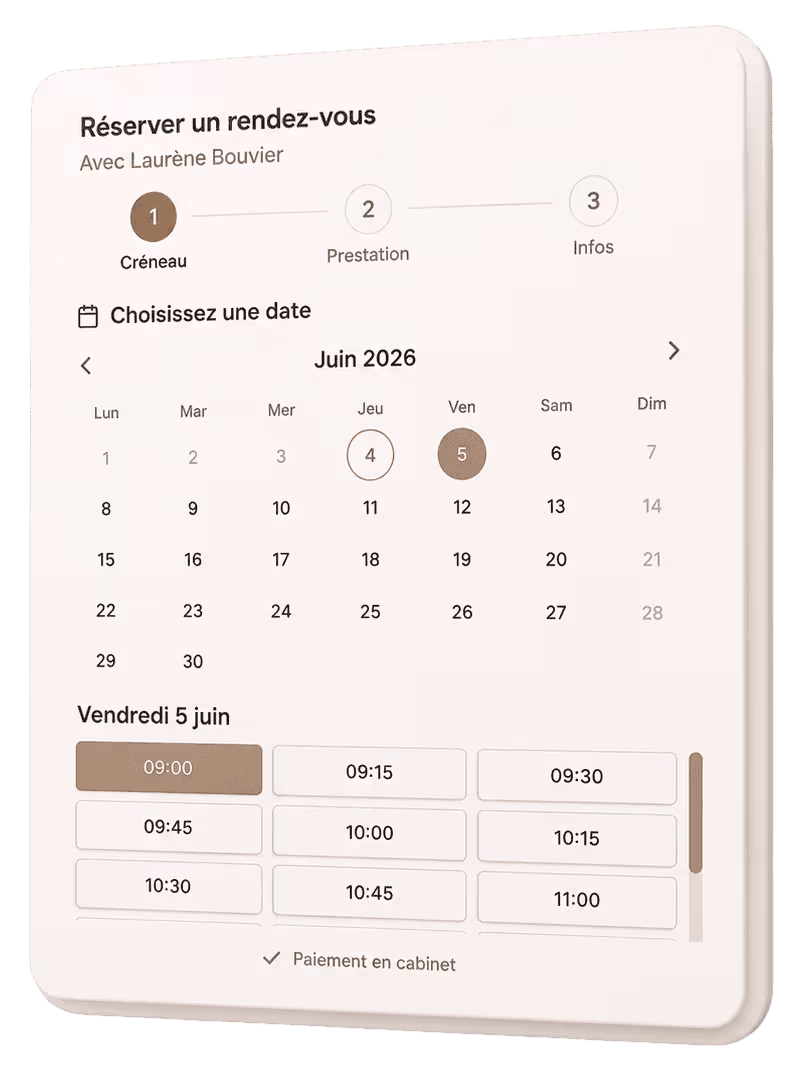 Interface de réservation en ligne Zenplace